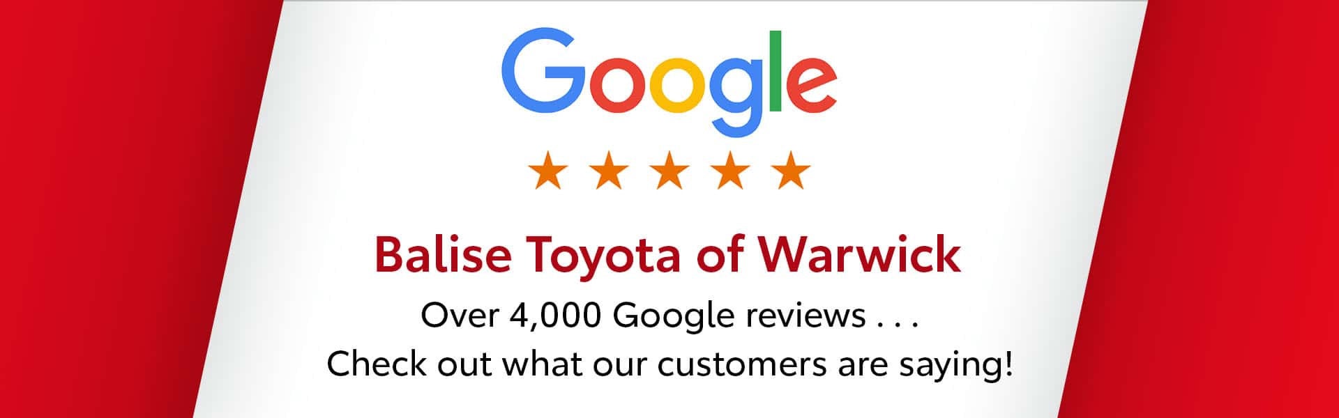 Check Google Reviews at Balise Toyota of Warwick in Warwick RI